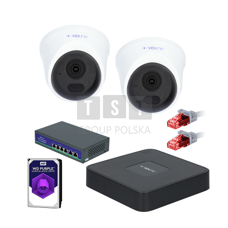 Gotowy do podłączenia zestaw monitoringu VidiLine z 2 kamerami kopułkowymi VIDI-IPC-24D