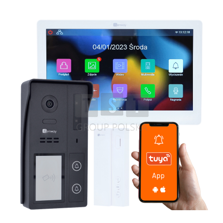Genway KIT-F-S62-V13-A01-PS - Zestaw wideodomofonowy 2 żyłowy z monitorem dotykowym 7" WiFi i Tuya i dodatkową słuchawką