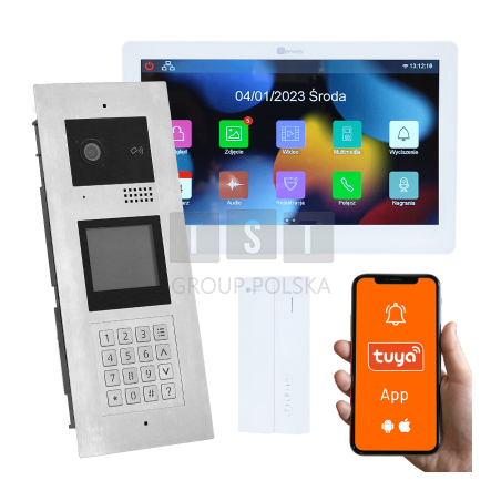 Wielorodzinny domofon, otwieranie kodem, kartą, brelokiem, odbieranie na telefonie Tuya, wideo ready