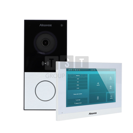 Zestaw z bezprzewodowym panelem wideodomofonowym Wi-Fi Akuvox E12W z monitorem C313 (biały)