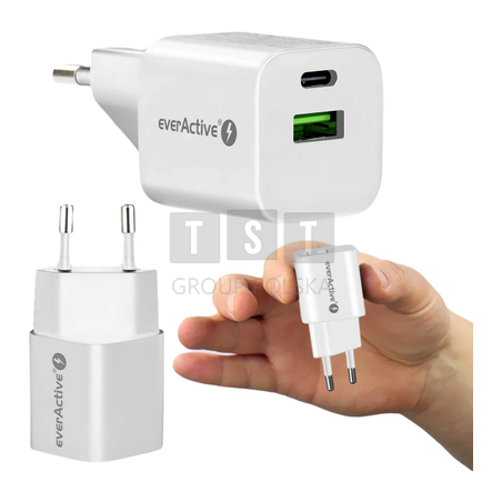 ŁADOWARKA SIECIOWA everActive GaN SC-390Q 30W 1xUSB-C 1xUSB-A PD PPS