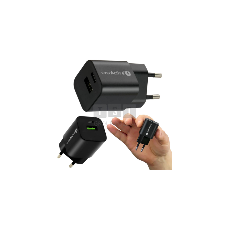 ŁADOWARKA SIECIOWA everActive GaN SC-390QB 30W 1xUSB-C 1xUSB-A PD PPS