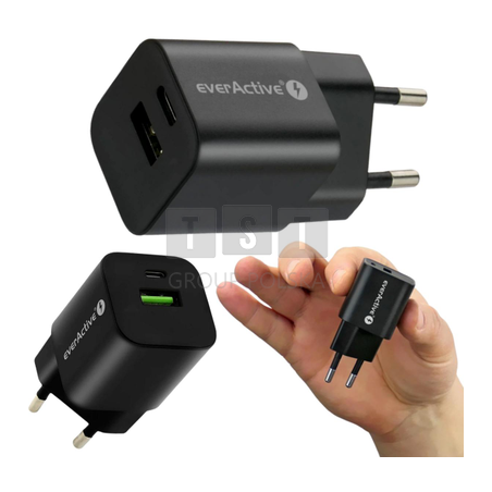 ŁADOWARKA SIECIOWA everActive GaN SC-390QB 30W 1xUSB-C 1xUSB-A PD PPS
