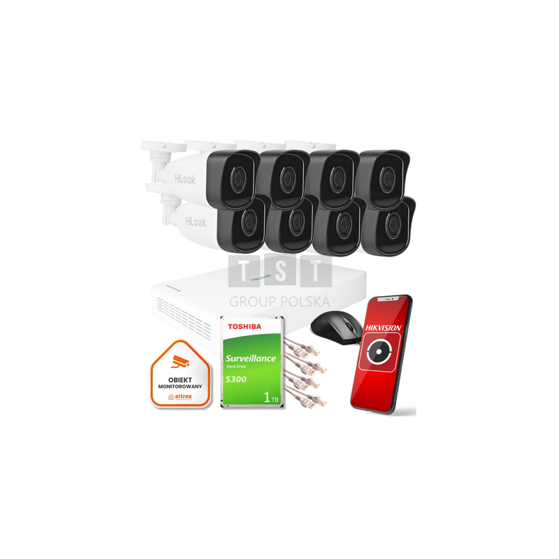 Zestaw monitoringu Hilook by Hikvision 8 kamer IP IPCAM-B2 1TB dysk