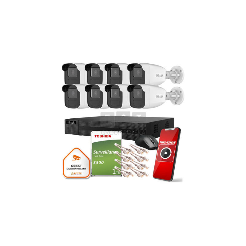 Zestaw monitoringu Hilook by Hikvision 8 kamer IP IPCAM-B2-50IR 1TB dysk