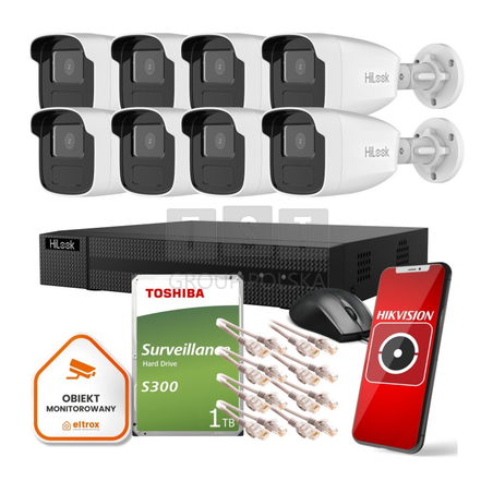 Zestaw monitoringu Hilook by Hikvision 8 kamer IP IPCAM-B2-50IR 1TB dysk