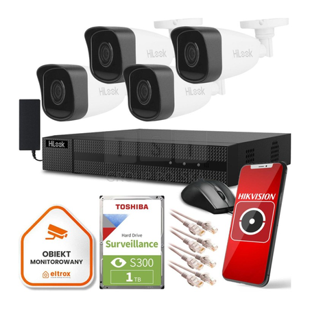Zestaw monitoringu Hilook by Hikvision 4 kamer IP IPCAM-B2 1TB dysk