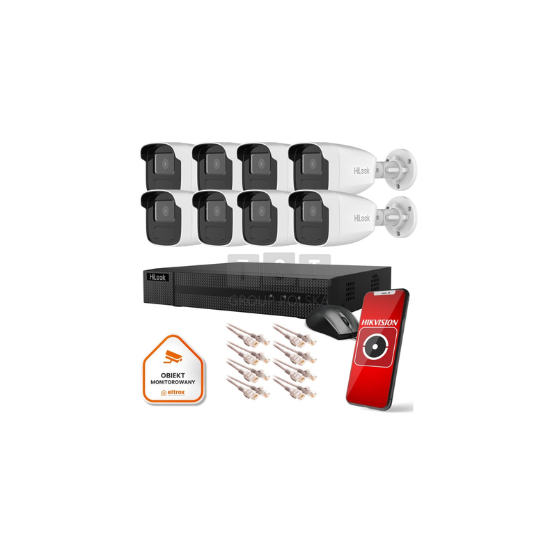 Zestaw monitoringu Hilook 8 kamer IP do biura domu sklepu magazynu