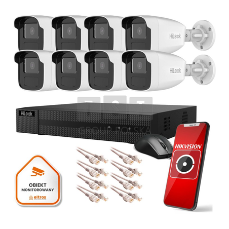 Zestaw monitoringu Hilook 8 kamer IP do biura domu sklepu magazynu