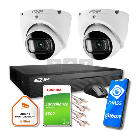 Zestaw monitoringu 2 kamer kopułkowych IP EZ-IP by Dahua niezawodna ochrona 2K