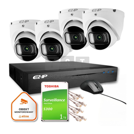 Zestaw monitoringu 4 kamer kopułkowych IP EZ-IP by Dahua niezawodna ochrona 2K