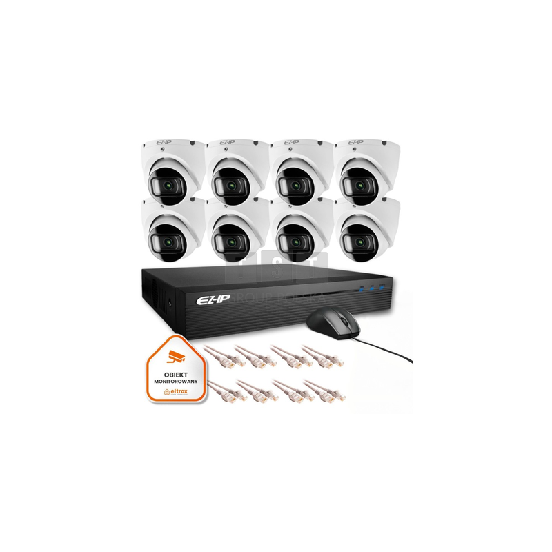 Zestaw monitoringu 8 kamer kopułkowych IP EZ-IP by Dahua niezawodna ochrona 2K