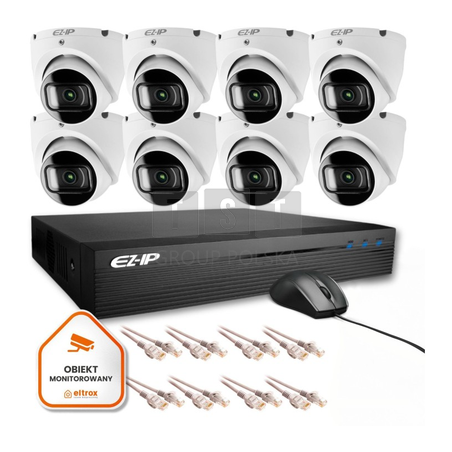 Zestaw monitoringu 8 kamer kopułkowych IP EZ-IP by Dahua niezawodna ochrona 2K