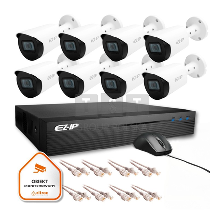 Zestaw monitoringu 8 kamer tubowych IP EZ-IP by Dahua niezawodna ochrona 2K