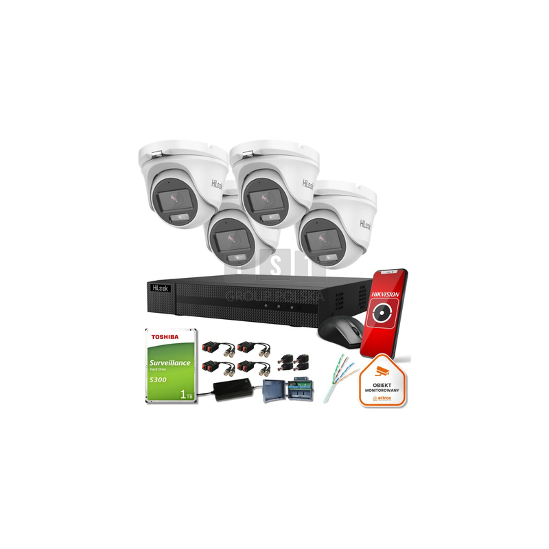 Zestaw monitoringu Hilook 4 kamer 2mpx TVICAM-T2M-20DL z dyskiem 1TB