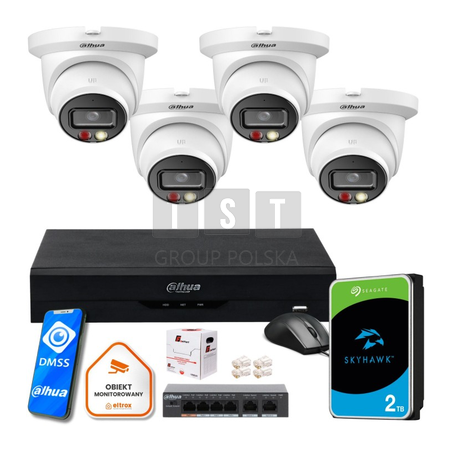 Zestaw monitoringu IP Dahua Medium NVR 4 kamery kopułowe 4MPx