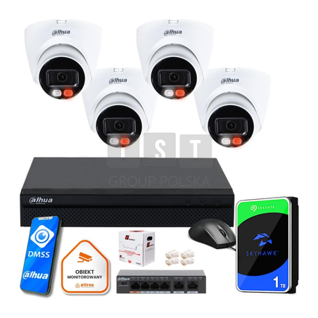 Zestaw monitoringu IP Dahua Basic NVR 4 kamery kopułowe 4MPx