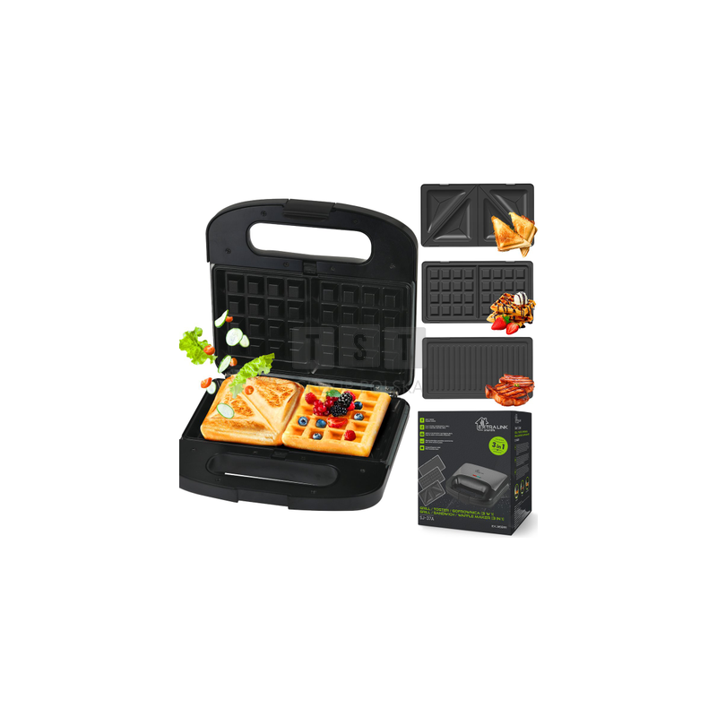 Extralink Smart Life Grill Sandwich & Waffle Maker SJ-37A | Grill Toster & Gofrownica | 1000W, Toster z 3 wymiennymi płytami