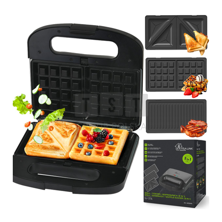 Extralink Smart Life Grill Sandwich & Waffle Maker SJ-37A | Grill Toster & Gofrownica | 1000W, Toster z 3 wymiennymi płytami
