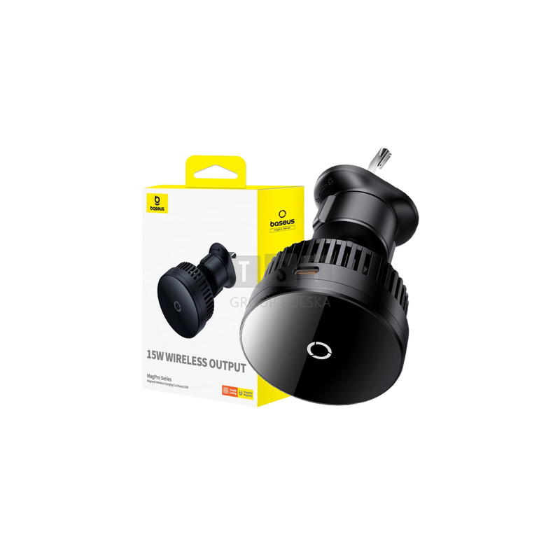 UCHWYT SAMOCHODOWY ŁADOWARKA INDUKCYJNA Baseus MagPro C40164100121-00 Qi 15W MagSafe NA KRATKĘ CZARNY