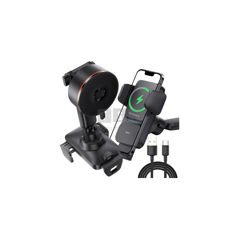 UCHWYT SAMOCHODOWY ŁADOWARKA INDUKCYJNA Baseus Wisdom CGZX000101 Qi 15W NA DESKĘ ROZDZIELCZĄ CZARNY