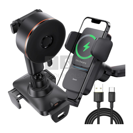 UCHWYT SAMOCHODOWY ŁADOWARKA INDUKCYJNA Baseus Wisdom CGZX000101 Qi 15W NA DESKĘ ROZDZIELCZĄ CZARNY