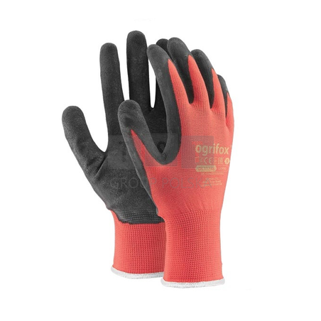 REIS RTELA OX-LATEKS RĘKAWICE ROBOCZE POWLEKANE LATEKSEM DZIANE BEZSZWOWE CZERWONO-CZARNE RWNYL OGRIFOX 12 PAR R. 8