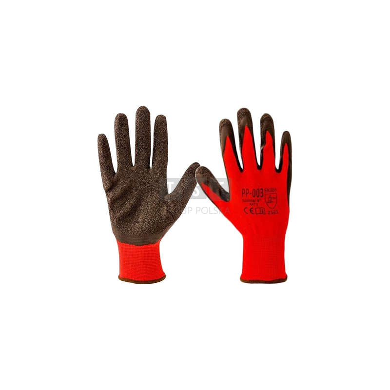 CERVA RTELA HS-04-016 RĘKAWICE ROBOCZE POWLEKANE LATEKSEM DZIANE BEZSZWOWE CZERWONO-CZARNE RWNYL OGRIFOX OX-LATEKS R. 6