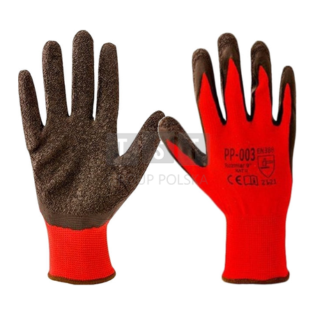 CERVA RTELA HS-04-016 RĘKAWICE ROBOCZE POWLEKANE LATEKSEM DZIANE BEZSZWOWE CZERWONO-CZARNE RWNYL OGRIFOX OX-LATEKS R. 6