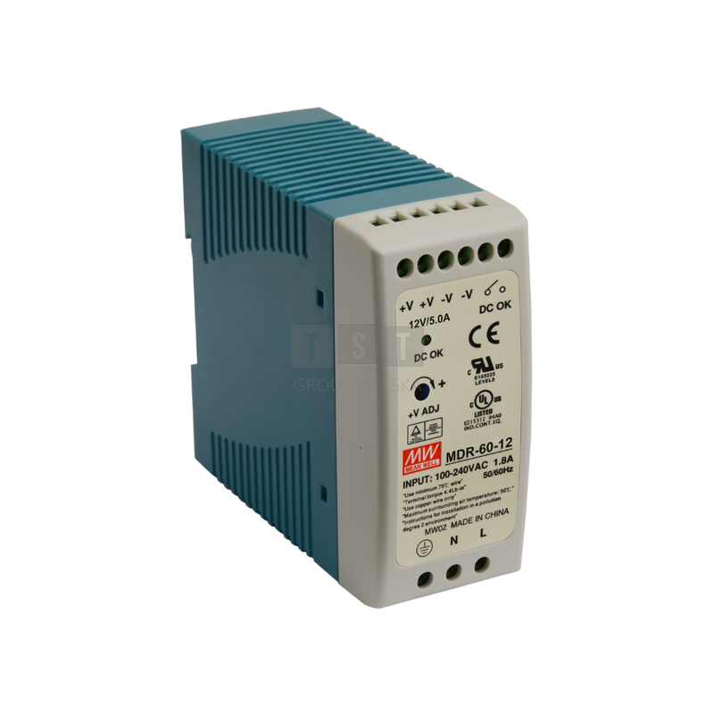 MDR-60-12 Zasilacz na szynę DIN 12VDC/60W/5A, MEAN WELL