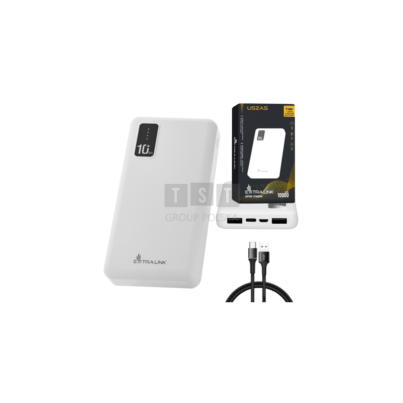 Extralink EPB-098W 10000mAh Biały | Powerbank | Power bank, USB-C
