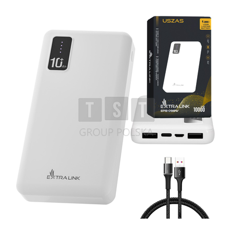 Extralink EPB-098W 10000mAh Biały | Powerbank | Power bank, USB-C