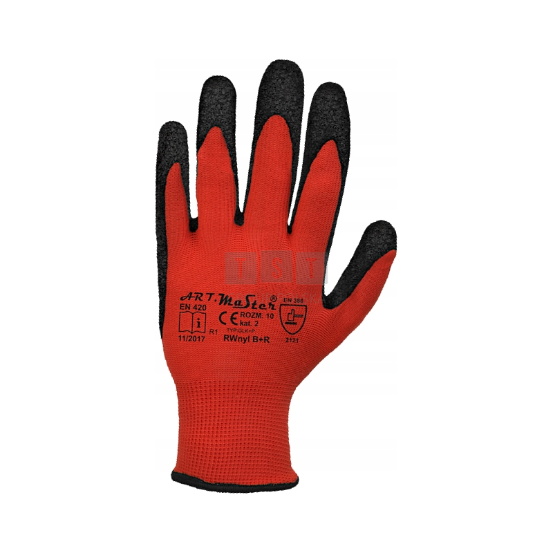 CERVA RTELA HS-04-016 RĘKAWICE ROBOCZE POWLEKANE LATEKSEM DZIANE BEZSZWOWE CZERWONO-CZARNE RWNYL OGRIFOX OX-LATEKS R. 11