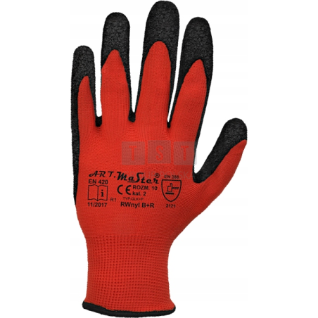 CERVA RTELA HS-04-016 RĘKAWICE ROBOCZE POWLEKANE LATEKSEM DZIANE BEZSZWOWE CZERWONO-CZARNE RWNYL OGRIFOX OX-LATEKS R. 11