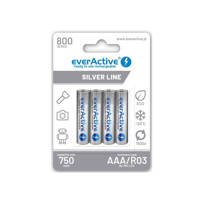 Akumulatorki AAA / R03 Ni-MH everActive 800mAh Silver Line (box 4 szt.)