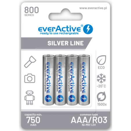 Akumulatorki AAA / R03 Ni-MH everActive 800mAh Silver Line (box 4 szt.)