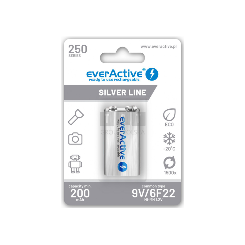 Akumulatorek 6F22 Ni-MH everActive 9V 250mAh Silver Line (1 szt.)