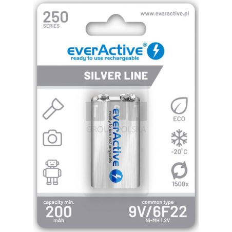Akumulatorek 6F22 Ni-MH everActive 9V 250mAh Silver Line (1 szt.)