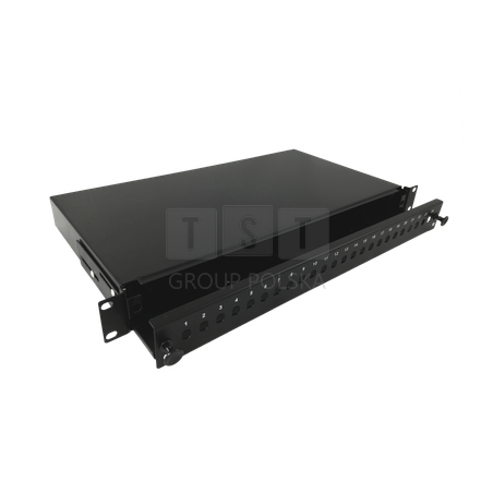 Przełącznica światłowodowa 24xST 19" 1U z płytą czołową oraz akcesoriami montażowymi (dławiki, opaski), wysuwalna ALANTEC
