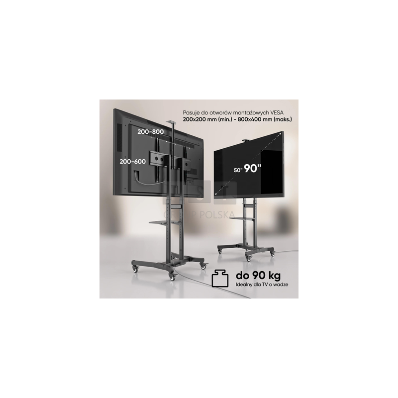 Mobilny stojak do TV 50" - 90" do 90 kg ONKRON TS1891 Czarny