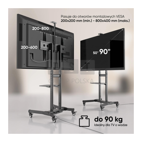 Mobilny stojak do TV 50" - 90" do 90 kg ONKRON TS1891 Czarny